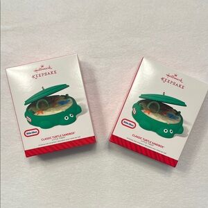 2 Hallmark Keepsake 2014 Little Tikes Green Turtle Sandbox Ornament - NWT